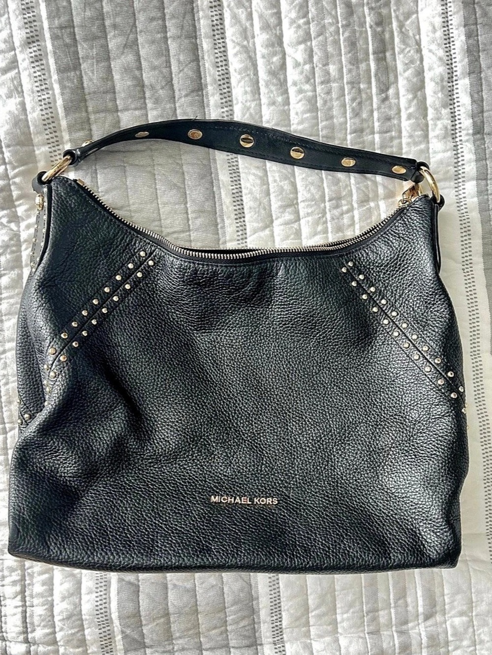 Michael Kors Studded Black Leather Hobo Bag